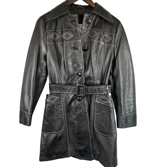 VTG 70s Suburban Internat'l Leather Coat Black Small Western Cowgirl Country - Picture 3 of 16